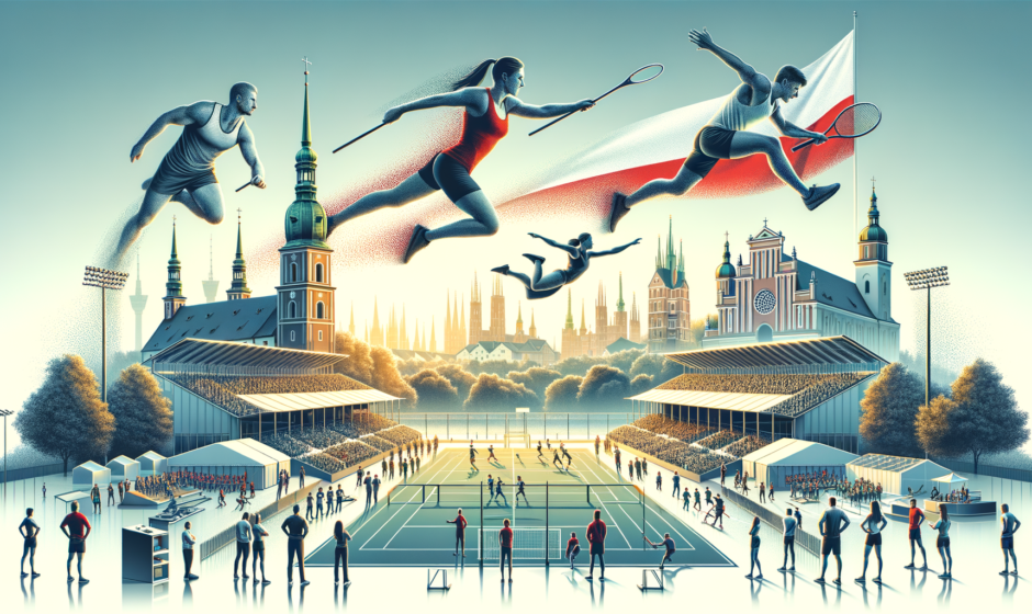 Sportowcy z Łodzi podczas meczu w regionie łódzkim, podkreślający wpływ wydarzeń sportowych na lokalne gminy.