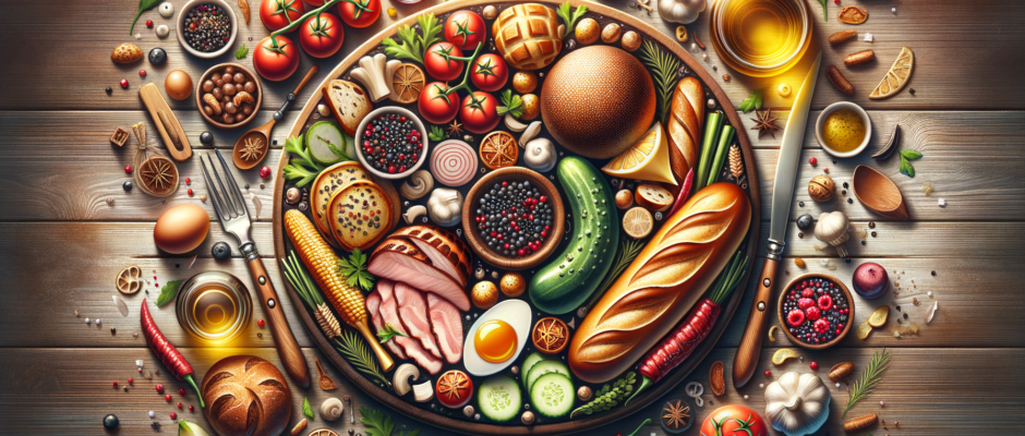 Województwo Łódzkie, talerz z regionalnymi potrawami, w tym zupa ogórkowa z gminy Zgierz i pierogi z Łodzi, symbol kulinarnej tożsamości regionu.